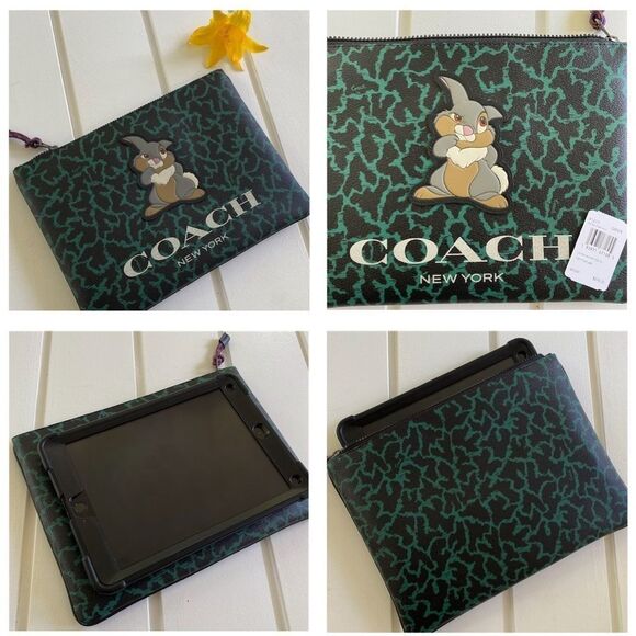 Coach Disney Thumper Animal Print Large Zippered Sleeve IPad Pouch Bag NWT - Picture 2 of 14